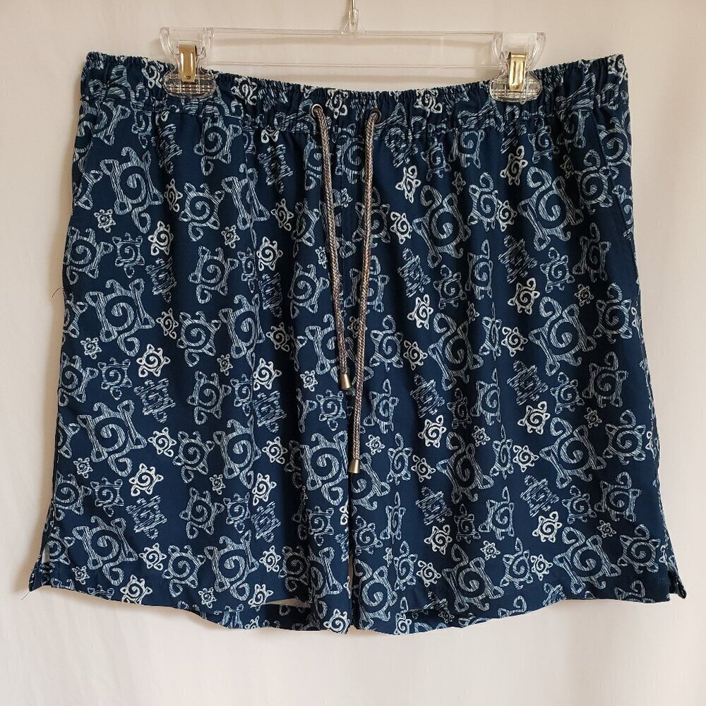 Turtleson - Mens Blue and White Swim Shorts.  Size Large
